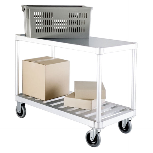 Centerline Dynamics New Age Industrial Carts New Age Industrial Produce/Stocking Cart, Solid Top Shelf with T-Bar Bottom Shelf, 19"W x 30"H x 41"L, Shelf Spacing = 20", Weight Capacity = 800lbs, NSF 1415