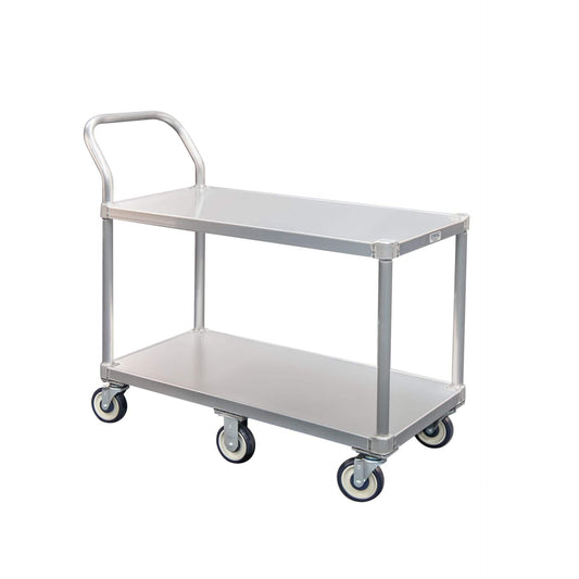 Centerline Dynamics New Age Industrial Carts New Age Industrial Produce/Stocking Cart, with Handle, Solid Top and Bottom Shelves, 19"W x 39"H x 48"L, Shelf Spacing = 20", Weight Capacity = 800lbs, NSF 1490