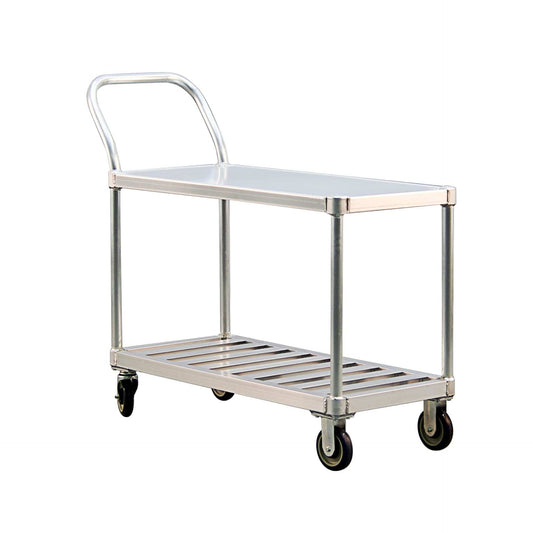 Centerline Dynamics New Age Industrial Carts New Age Industrial Produce/Stocking Cart, with Handle, Solid Top Shelf with T-Bar Bottom Shelf, 19"W x 42"H x 48"L, Shelf Spacing = 20", Weight Capacity = 800lbs, NSF 1416