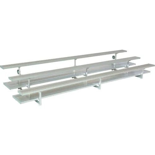 Centerline Dynamics Outdoor Seating 3 Row National Rep Tip N Roll Aluminum Bleacher, 24' Long, Single Footboard