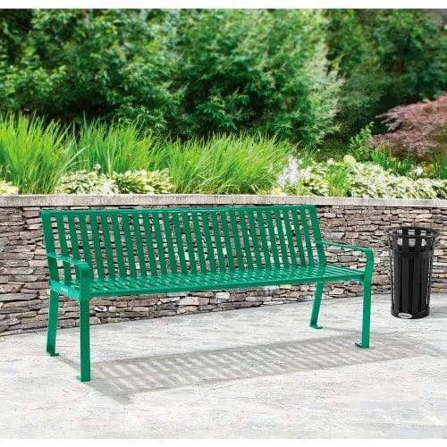 Centerline Dynamics Outdoor Seating 4' Outdoor Bench with Back, Vertical Steel Slat, Green