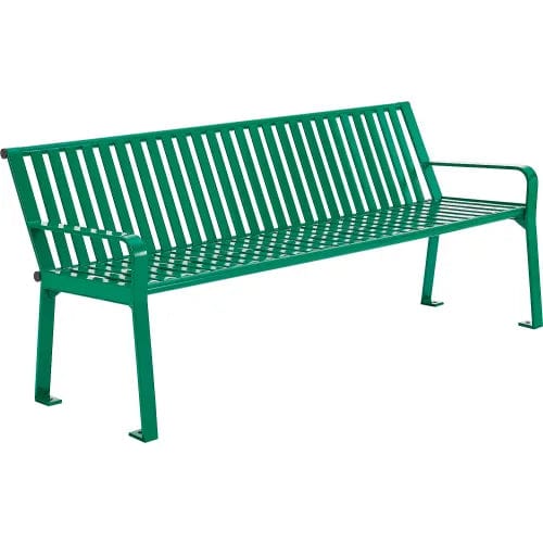 Centerline Dynamics Outdoor Seating 4' Outdoor Bench with Back, Vertical Steel Slat, Green