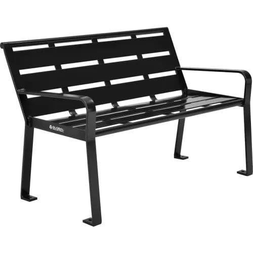 Centerline Dynamics Outdoor Seating 4' Outdoor Horizontal Steel Slat Park Bench w/ Back, Black