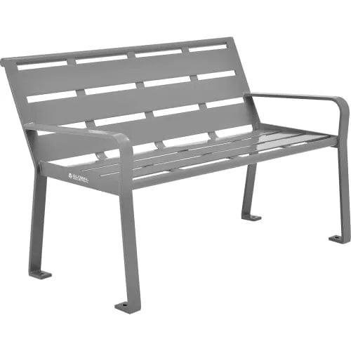 Centerline Dynamics Outdoor Seating 4' Outdoor Horizontal Steel Slat Park Bench w/ Back, Gray