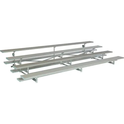 Centerline Dynamics Outdoor Seating 4 Row Universal Low Rise Tip N Roll Aluminum Bleacher, 9' Long, Double Footboard