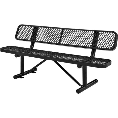 Centerline Dynamics Outdoor Seating 6' Outdoor Steel Bench w/ Backrest, Expanded Metal, Black