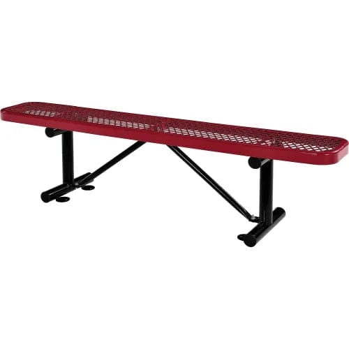 Centerline Dynamics Outdoor Seating 6' Outdoor Steel Flat Bench, Expanded Metal, Red