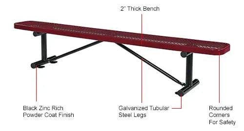 Centerline Dynamics Outdoor Seating 6' Outdoor Steel Flat Bench, Expanded Metal, Red