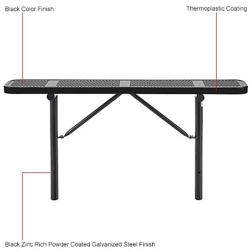 Centerline Dynamics Outdoor Seating 6' Outdoor Steel Flat Bench, Perforated Metal, In Ground Mount, Black