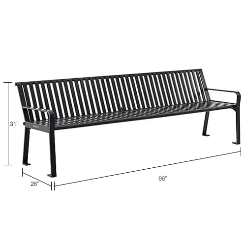 Centerline Dynamics Outdoor Seating 8' Outdoor Bench with Back, Vertical Steel Slat, Black