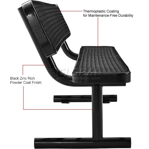 Centerline Dynamics Outdoor Seating 8' Outdoor Steel Bench w/ Backrest, Expanded Metal, Black