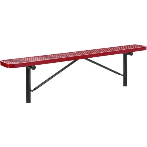 Centerline Dynamics Outdoor Seating 8' Outdoor Steel Flat Bench, Expanded Metal, In Ground Mount, Red