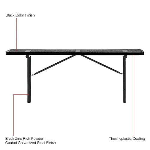 Centerline Dynamics Outdoor Seating 8' Outdoor Steel Flat Bench, Perforated Metal, In Ground Mount, Black