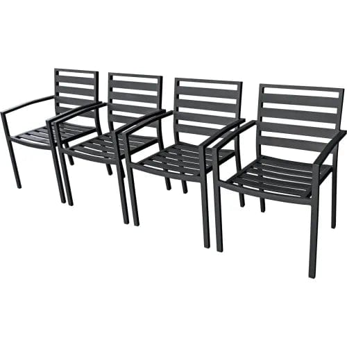 Centerline Dynamics Outdoor Seating Aluminum Slatted Dining Armchair, Black, 4 Pack