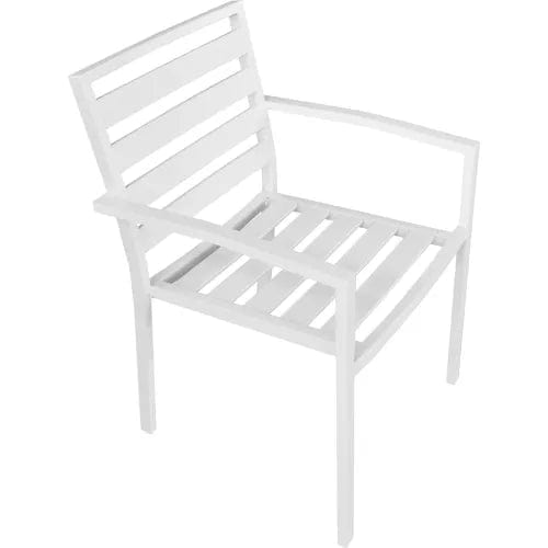 Centerline Dynamics Outdoor Seating Aluminum Slatted Dining Armchair, White, 4 Pack