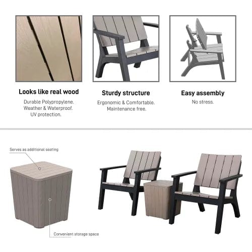 Centerline Dynamics Outdoor Seating Enzo 3 Piece Outdoor Patio Seating Set, Black/Gray