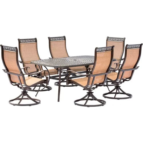 Centerline Dynamics Outdoor Seating Manor 7 Piece Patio Dining Set w/ 6 Sling Swivel Rockers & Cast Top Dining Table