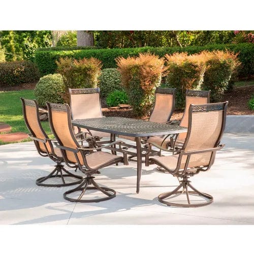 Centerline Dynamics Outdoor Seating Manor 7 Piece Patio Dining Set w/ 6 Sling Swivel Rockers & Cast Top Dining Table