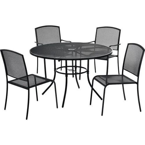 Centerline Dynamics Outdoor Seating Mesh Café Table and Chair Set, 48" Round, 4 Armchairs, Black