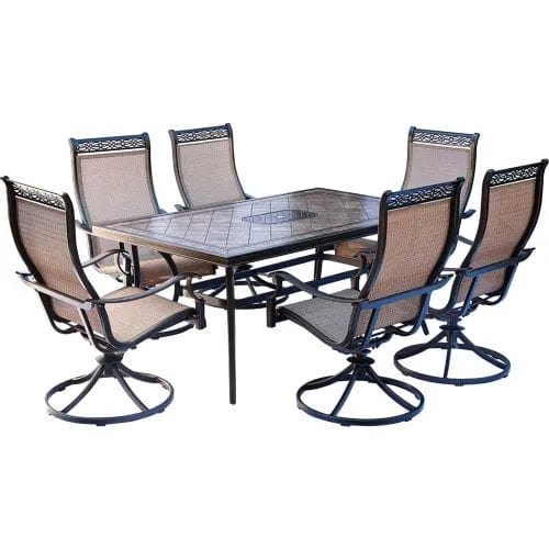 Centerline Dynamics Outdoor Seating Monaco 7 Piece Patio Dining Set w/ 6 Sling Swivel Rockers & Tile Top Dining Table