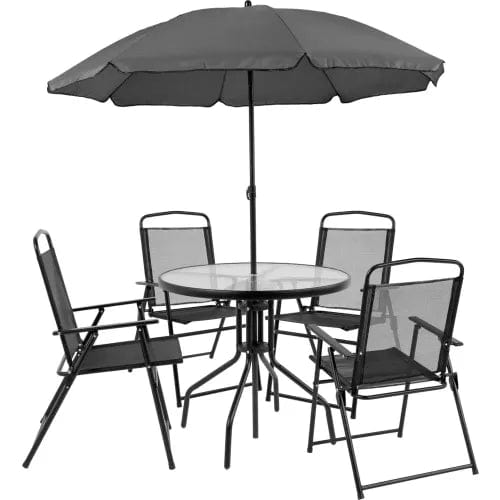 Centerline Dynamics Outdoor Seating Nantucket 5 Piece Outdoor Dining Set w/ Umbrella, Black