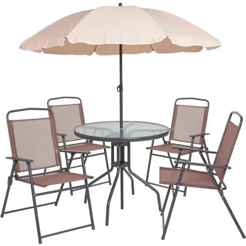 Centerline Dynamics Outdoor Seating Nantucket 5 Piece Outdoor Dining Set w/ Umbrella, Brown