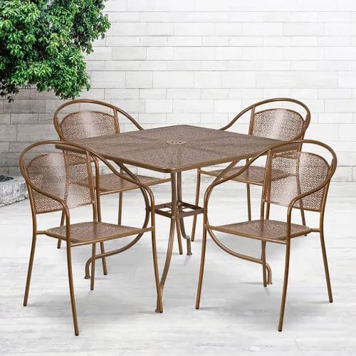 Centerline Dynamics Outdoor Seating Oia 5 Piece Indoor Outdoor Steel Patio Table Set w/ Round Chairs, Gold