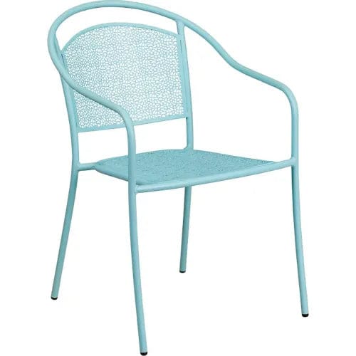 Centerline Dynamics Outdoor Seating Oia 5 Piece Indoor Outdoor Steel Patio Table Set w/ Round Chairs, Sky Blue