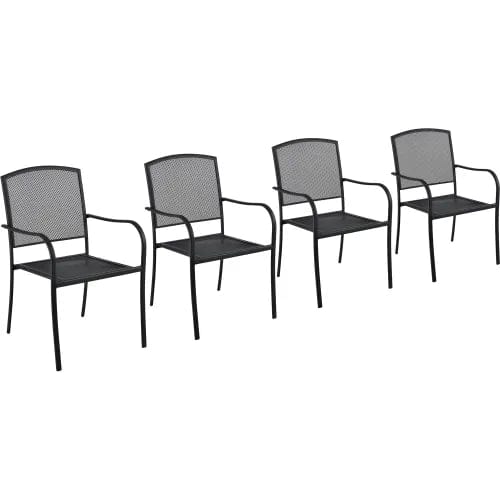 Centerline Dynamics Outdoor Seating Outdoor Café Stacking Armchair, Steel Mesh, Black, 4 Pack