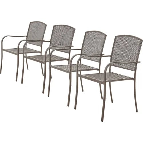 Centerline Dynamics Outdoor Seating Outdoor Café Stacking Armchair, Steel Mesh, Bronze, 4 Pack