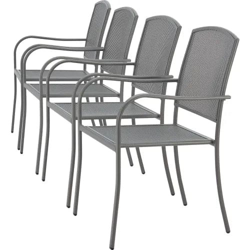 Centerline Dynamics Outdoor Seating Outdoor Café Stacking Armchair, Steel Mesh, Gray, 4 Pack