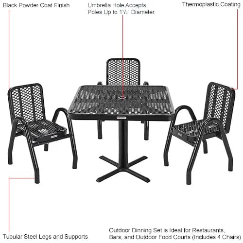 Centerline Dynamics Outdoor Seating Outdoor Dining Set, 36" Square x 29"H Table & 4 Chairs, Black