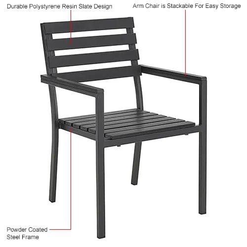 Centerline Dynamics Outdoor Seating Stackable Outdoor Dining Arm Chair, Black, 4 Pack