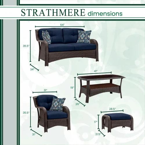 Centerline Dynamics Outdoor Seating Strathmere 6 Piece Woven Deep Seating Set, Navy Blue