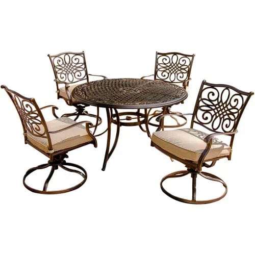 Centerline Dynamics Outdoor Seating Traditions 5 Piece Outdoor Dining Set w/ Swivel Chairs & Umbrella Table