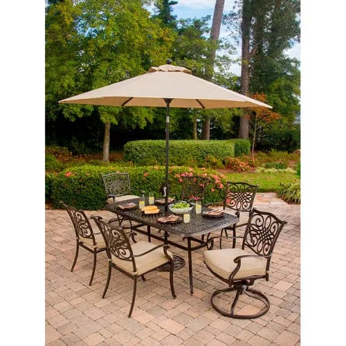 Centerline Dynamics Outdoor Seating Traditions 7 Piece Outdoor Dining Set w/ Umbrella Table