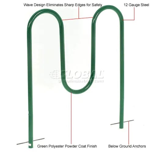 Centerline Dynamics Outdoor Structures & Storage Wave Bike Rack, 5-Bike Capacity, Below Ground Mount, Green