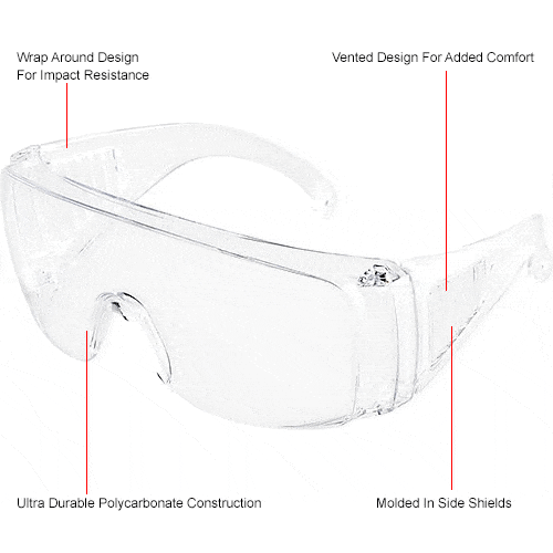 Centerline Dynamics Personal Protective Equipment Global Industrial™ OTG Visitor Safety Glasses, Clear Frame - Pkg Qty 12