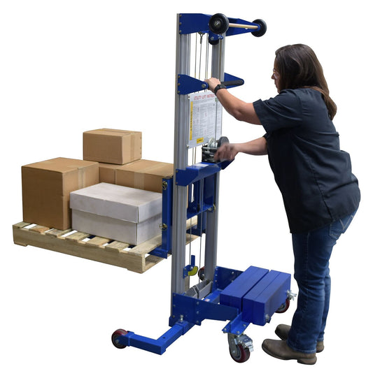 Centerline Dynamics Portable Load Lifters Vestil Aluminum/Steel Manual Hand Winch Lift Truck With Counter Balance 500 Lb. Capacity