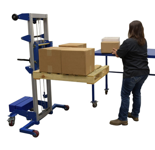 Centerline Dynamics Portable Load Lifters Vestil Aluminum/Steel Manual Hand Winch Lift Truck With Counter Balance 500 Lb. Capacity