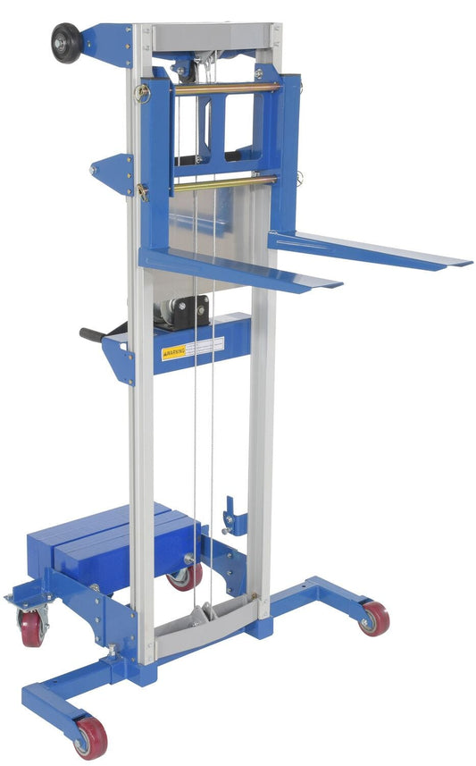 Centerline Dynamics Portable Load Lifters Vestil Aluminum/Steel Manual Hand Winch Lift Truck With Counter Balance 500 Lb. Capacity
