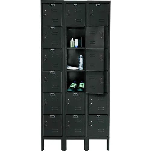 Centerline Dynamics Premium Kd Box Lockers Black / Assembled Hallowell 6-Tier 18 Door Premium Locker, 36"W x 12"D x 78"H