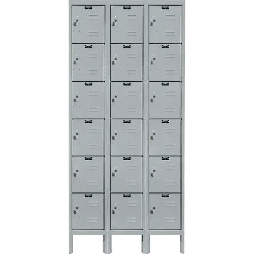 Centerline Dynamics Premium Kd Box Lockers Light Gray / Assembled Hallowell 6-Tier 18 Door Premium Locker, 36"W x 12"D x 78"H