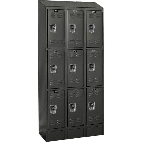 Centerline Dynamics Ready Built Lockers Black Hallowell Ready-Built II 3-Tier 9 Door Locker, 36"W x 12"D x 82"H