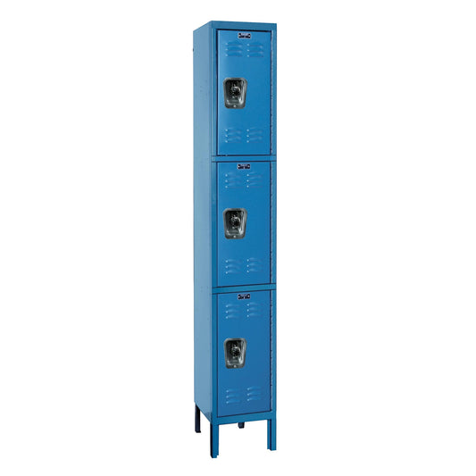 Centerline Dynamics Ready Built Lockers Blue Hallowell Ready Built 3-Tier 3 Door Locker, 12"W x 15"D x 78"H Assembled