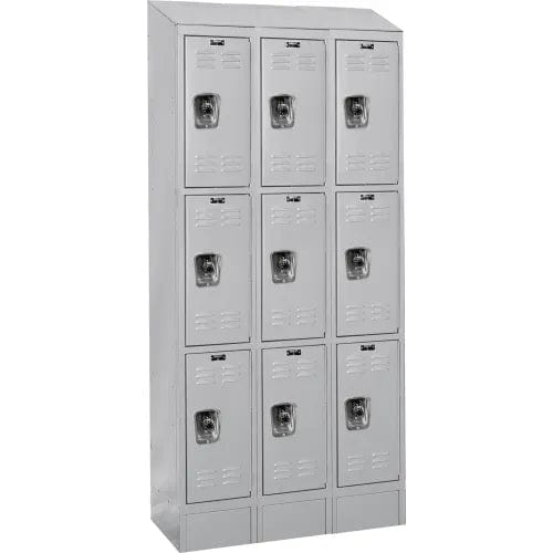 Centerline Dynamics Ready Built Lockers Light Gray Hallowell Ready-Built II 3-Tier 9 Door Locker, 36"W x 12"D x 82"H