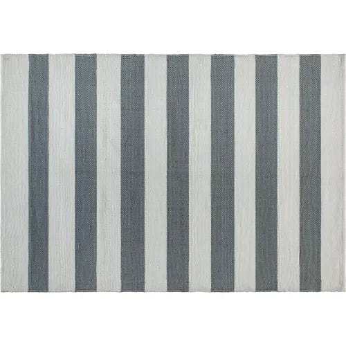 Centerline Dynamics Rugs 5' x 7' Handwoven Indoor/Outdoor Cabana Style Area Rug, Gray & White Striped