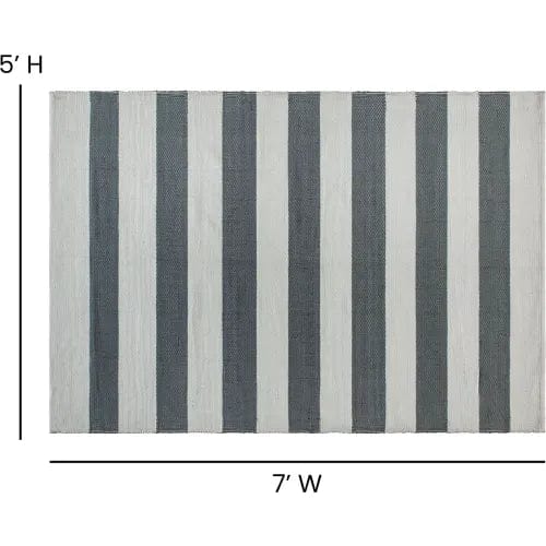 Centerline Dynamics Rugs 5' x 7' Handwoven Indoor/Outdoor Cabana Style Area Rug, Gray & White Striped