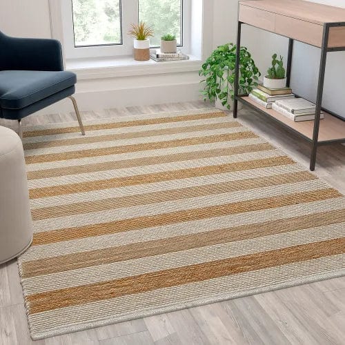 Centerline Dynamics Rugs 5' x 7' Handwoven Striped Jute Blend Area Rug, Natural