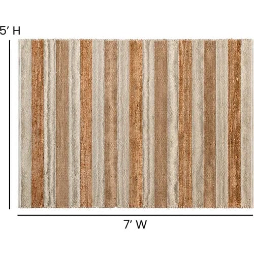 Centerline Dynamics Rugs 5' x 7' Handwoven Striped Jute Blend Area Rug, Natural